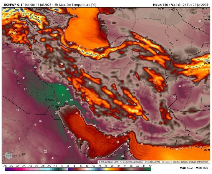 هشدار دمای ۵۰ درجه در برخی نقاط کشور